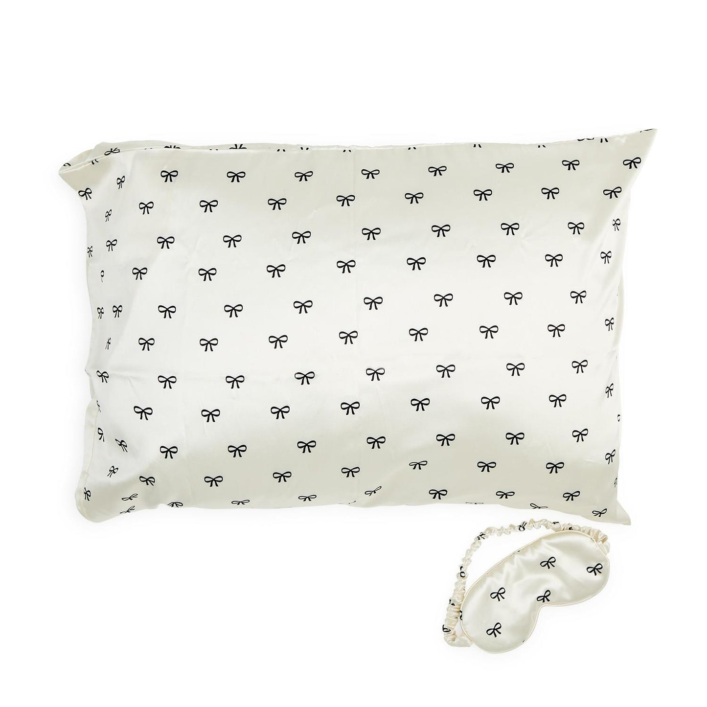 Black Bow Satin Pillowcase and Eye Mask Set