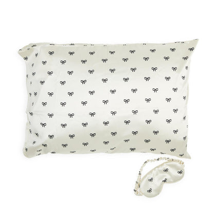 Black Bow Satin Pillowcase and Eye Mask Set