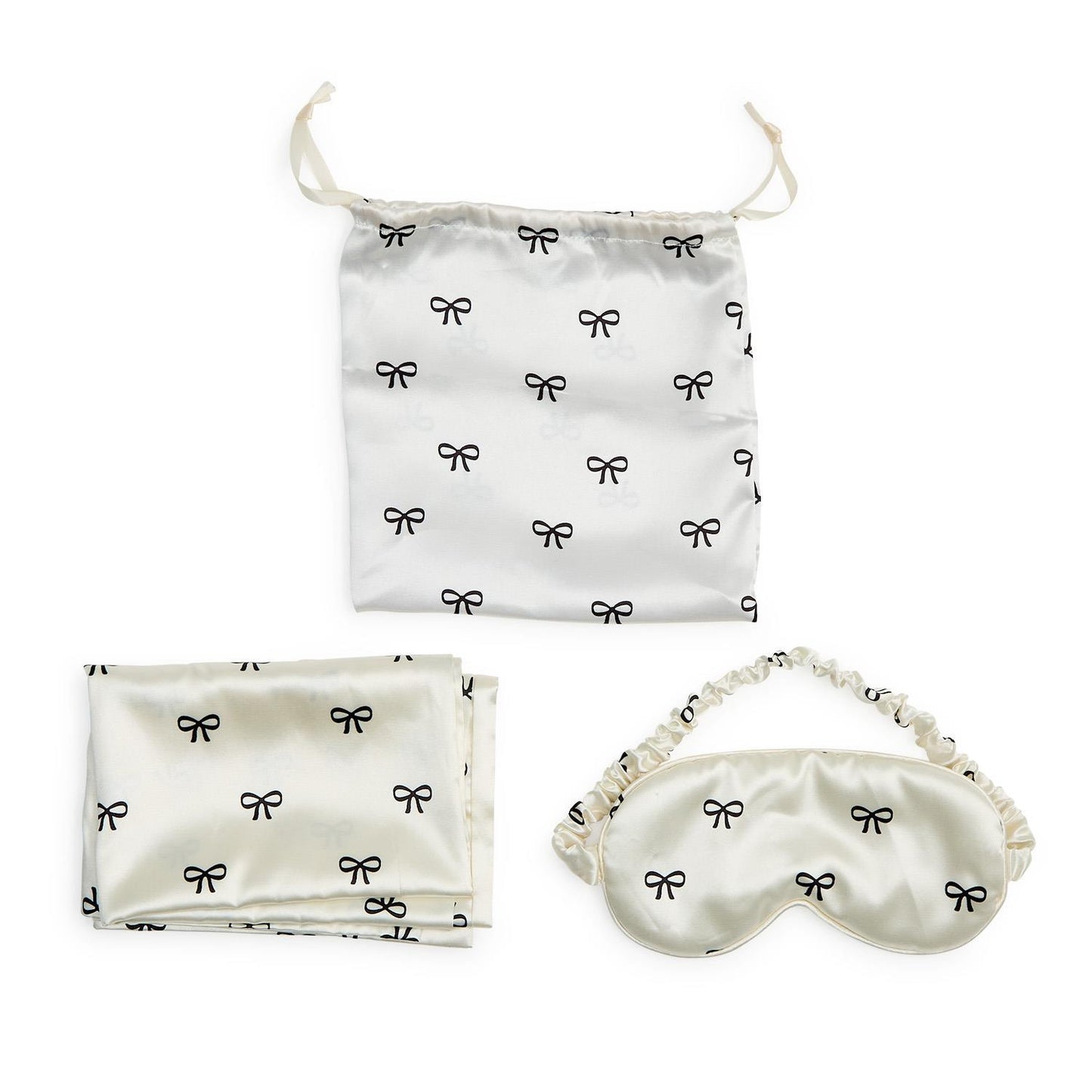Black Bow Satin Pillowcase and Eye Mask Set