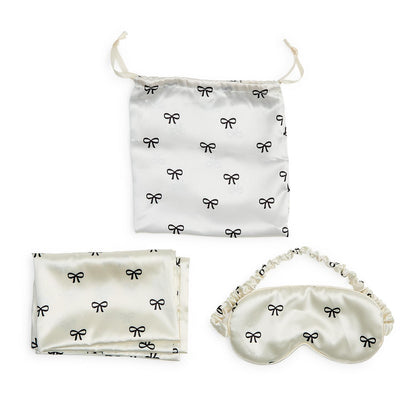 Black Bow Satin Pillowcase and Eye Mask Set