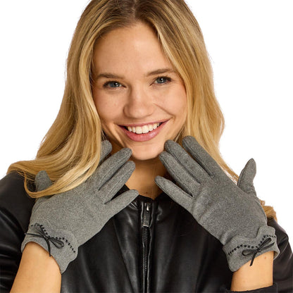 Everly Flannel Glove with Cuff and Bow Detail and Fleece Lining