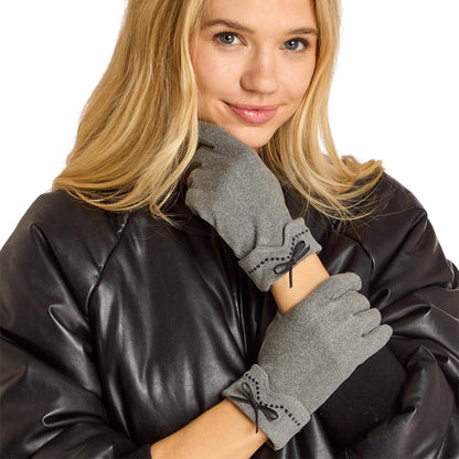 Everly Flannel Glove with Cuff and Bow Detail and Fleece Lining