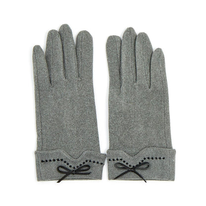 Everly Flannel Glove with Cuff and Bow Detail and Fleece Lining