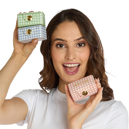 Gingham travel sewing kit box detail