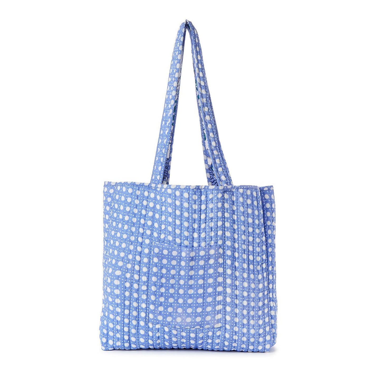 Coastal Cool Cotton Block Printed Reversible Tote with Lining in Coordinating Blue and White Bamboo Print