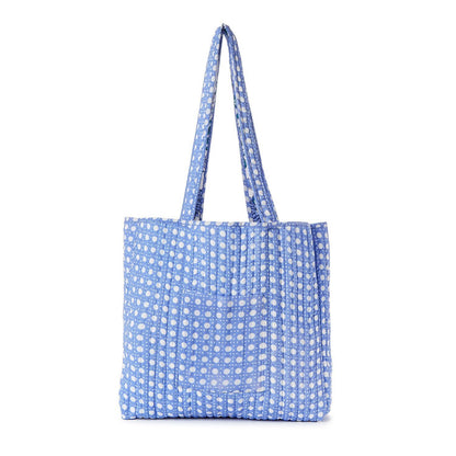 Coastal Cool Cotton Block Printed Reversible Tote with Lining in Coordinating Blue and White Bamboo Print