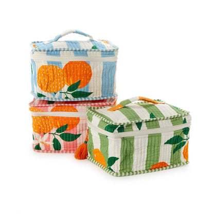 Orange Grove Cotton Block Printed Toiletry Train Case