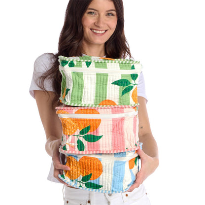Orange Grove Cotton Block Printed Toiletry Train Case
