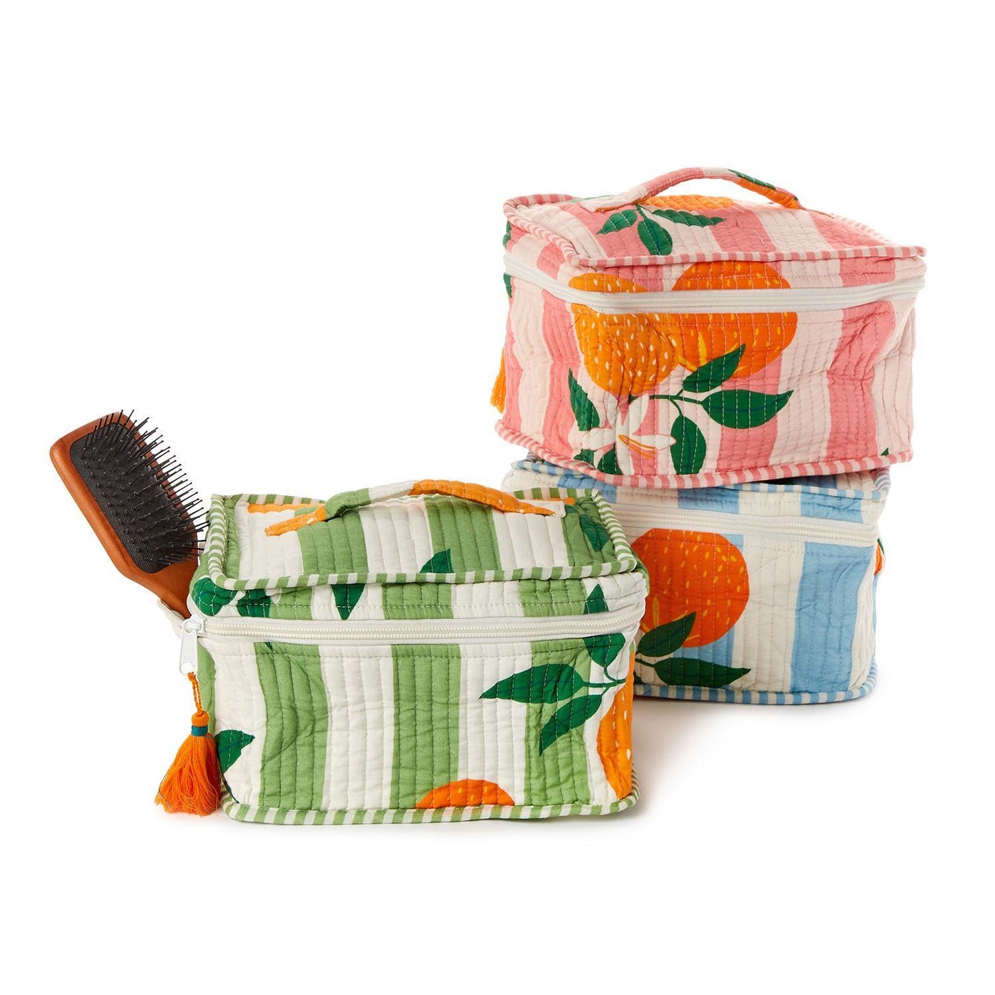 Orange Grove Cotton Block Printed Toiletry Train Case