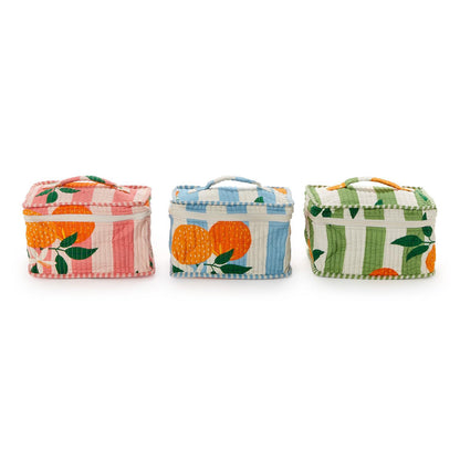 Orange Grove Cotton Block Printed Toiletry Train Case