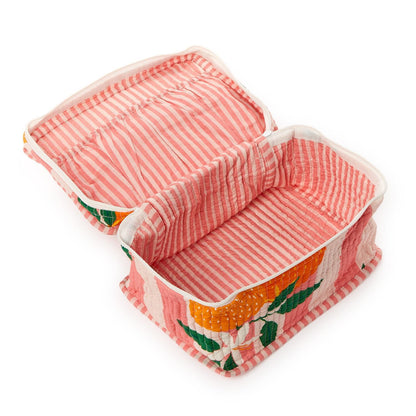 Orange Grove Cotton Block Printed Toiletry Train Case