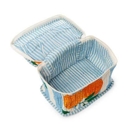 Orange Grove Cotton Block Printed Toiletry Train Case
