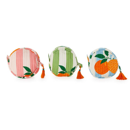 Orange Grove Cotton Block Printed Round Zip Top Multi Purpose Pouch