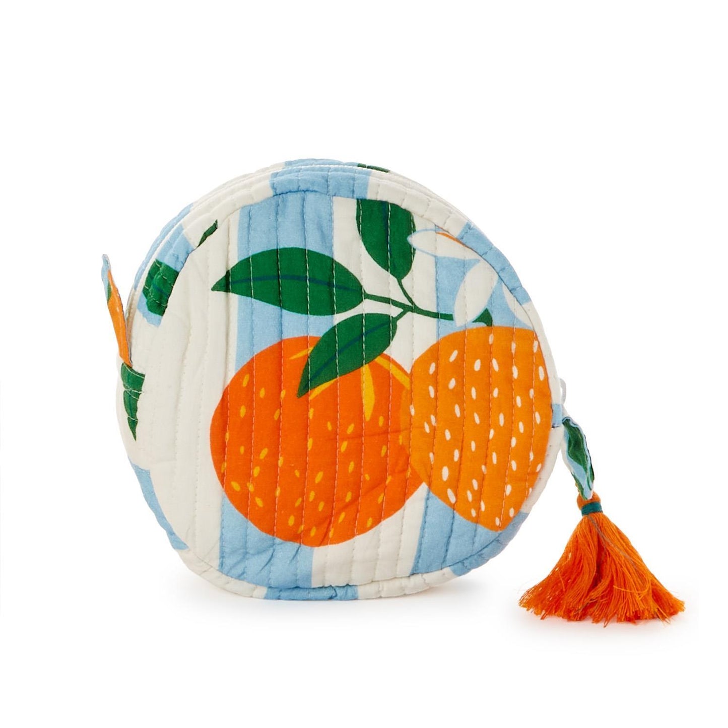 Orange Grove Cotton Block Printed Round Zip Top Multi Purpose Pouch
