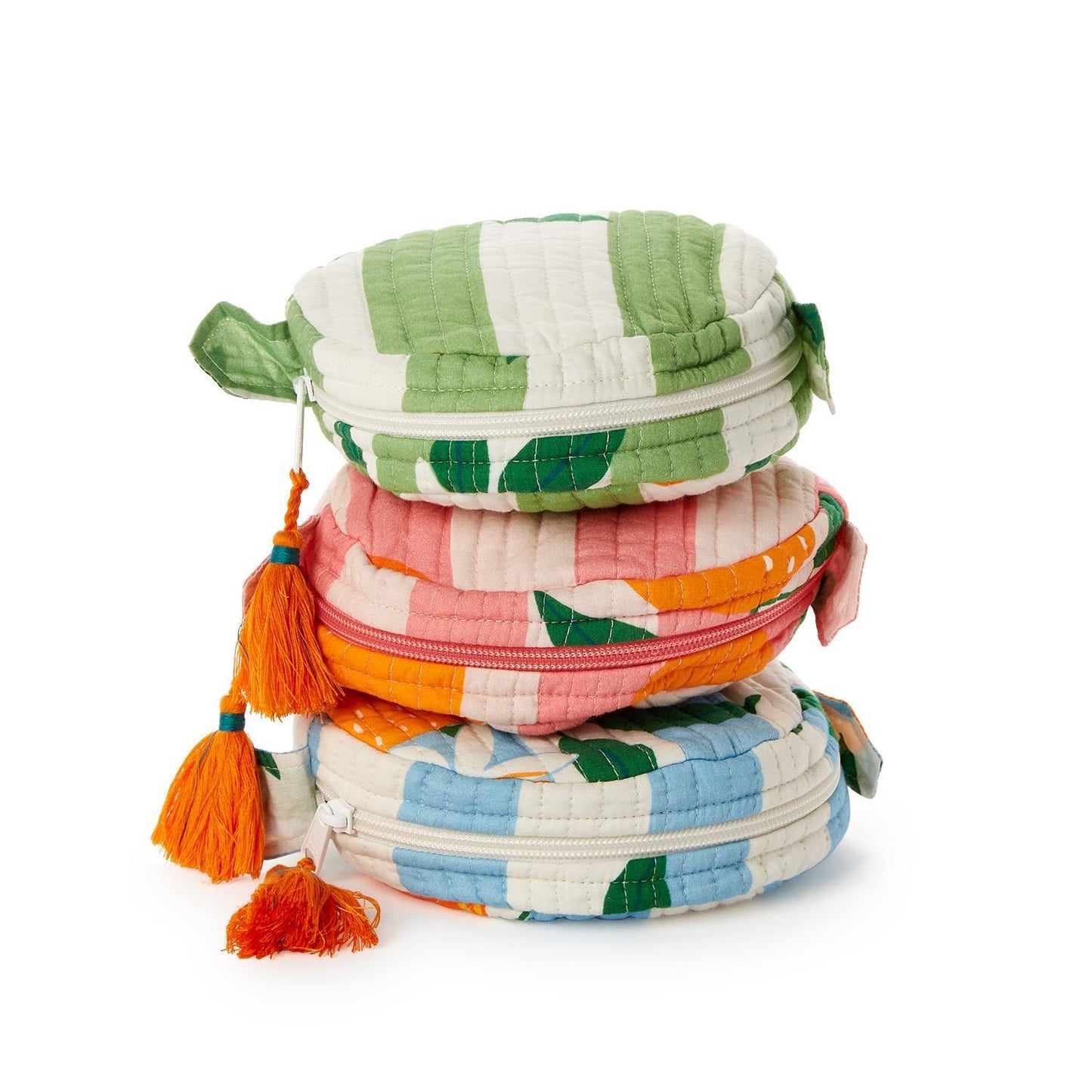 Orange Grove Cotton Block Printed Round Zip Top Multi Purpose Pouch