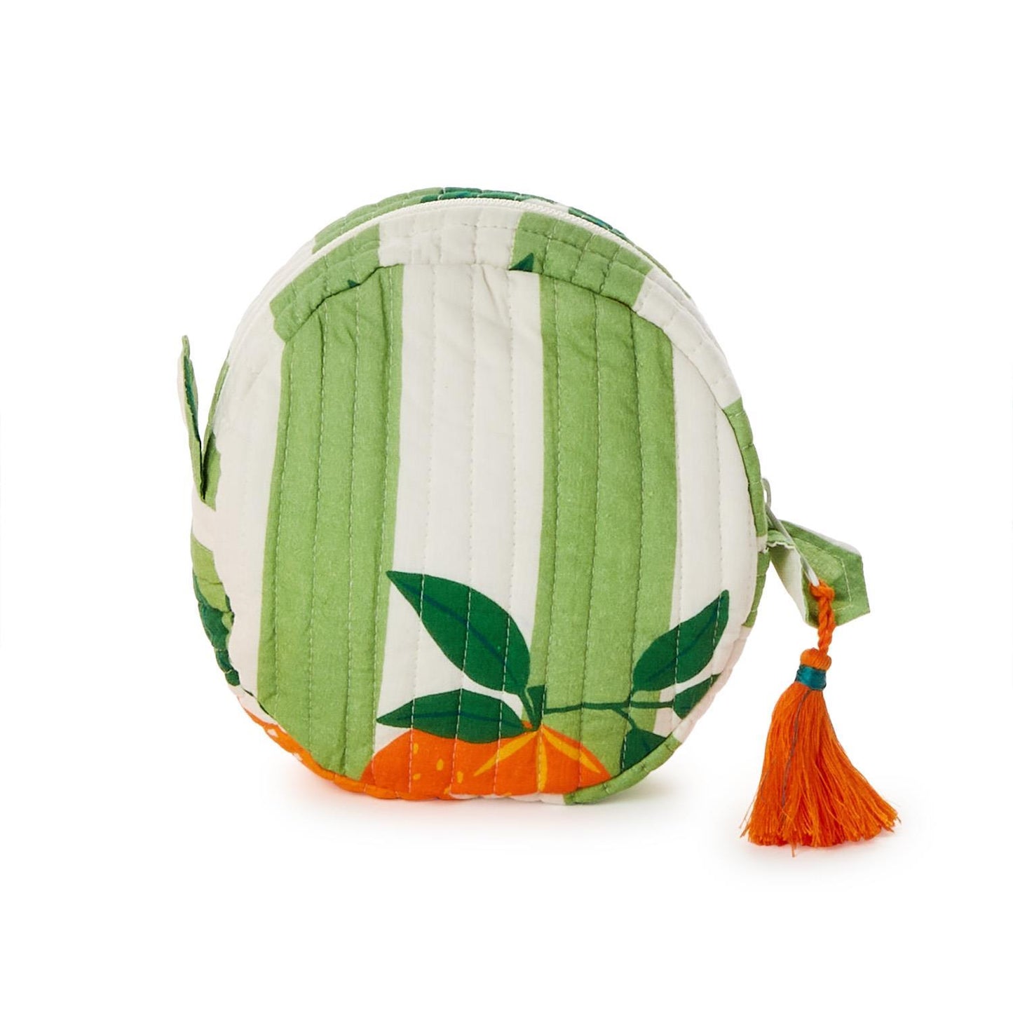 Orange Grove Cotton Block Printed Round Zip Top Multi Purpose Pouch