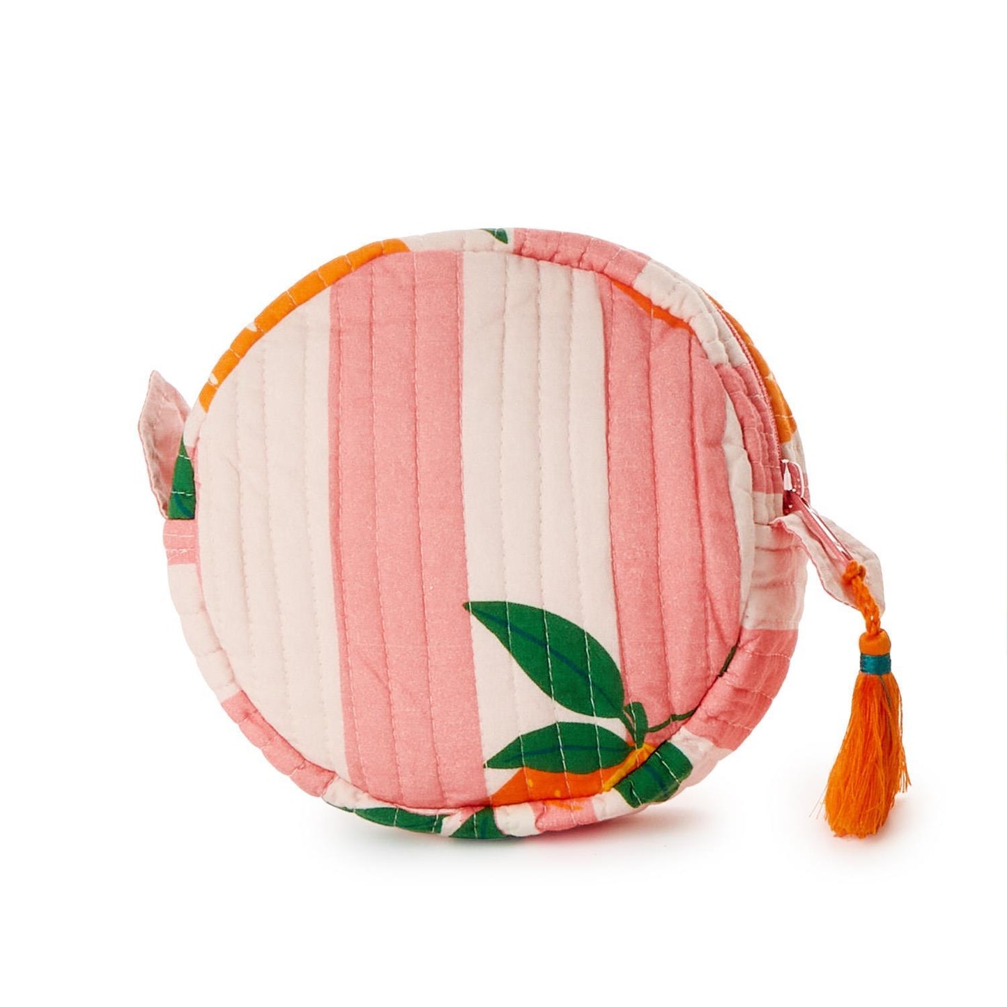 Orange Grove Cotton Block Printed Round Zip Top Multi Purpose Pouch