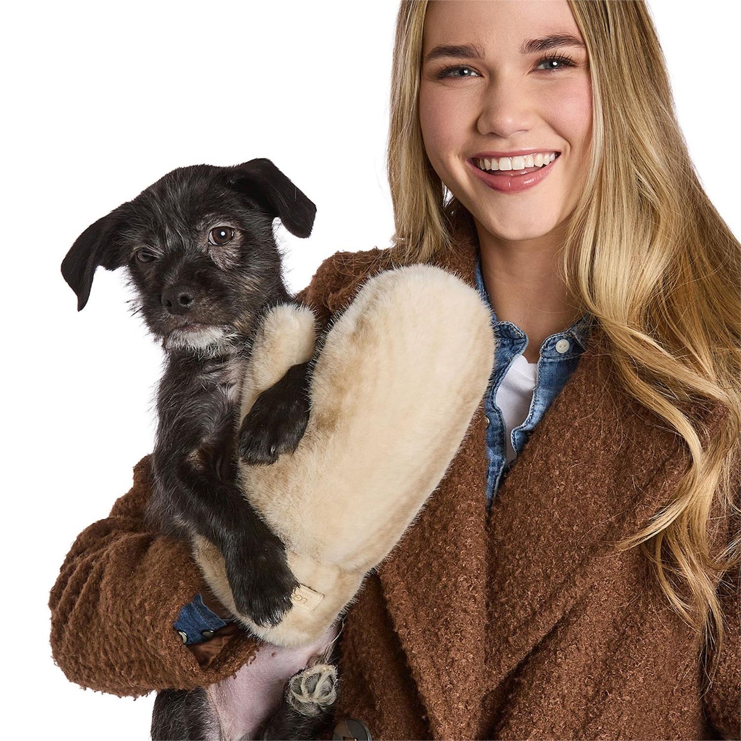 Polar Plush Mittens with Tonal Chevron Pattern and Fleece Lining
