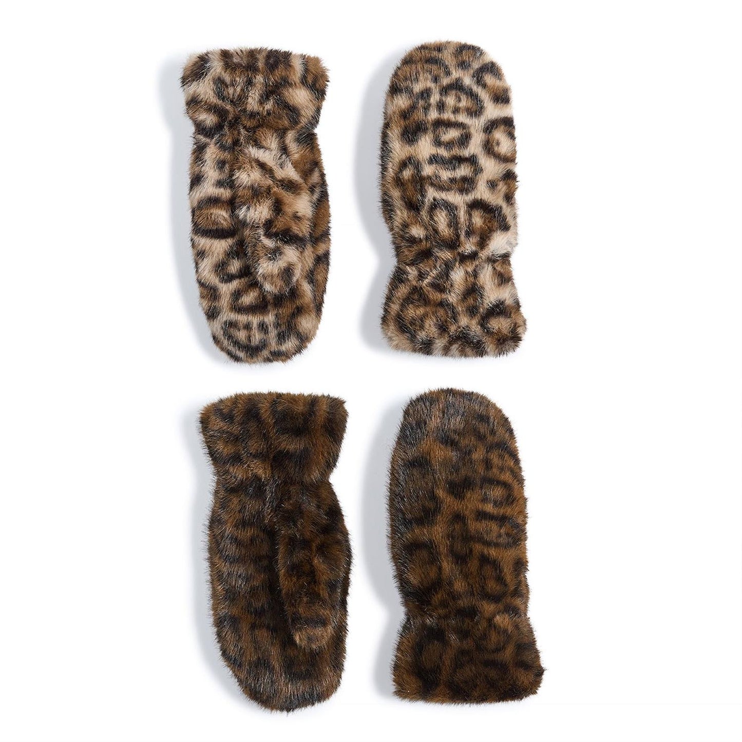 Arctic Luxe Mittens Faux Fur Leopard Print Design with Fleece Lining