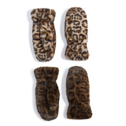 Arctic Luxe Mittens Faux Fur Leopard Print Design with Fleece Lining