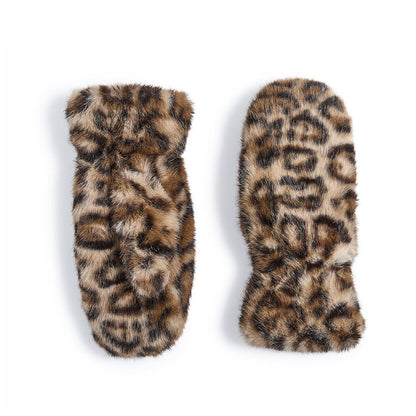 Arctic Luxe Mittens Faux Fur Leopard Print Design with Fleece Lining