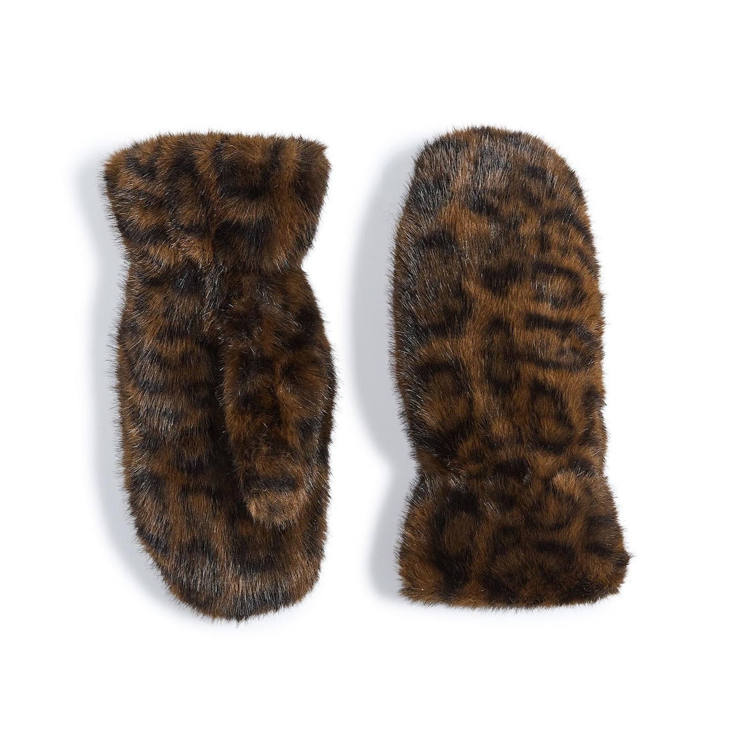 Arctic Luxe Mittens Faux Fur Leopard Print Design with Fleece Lining