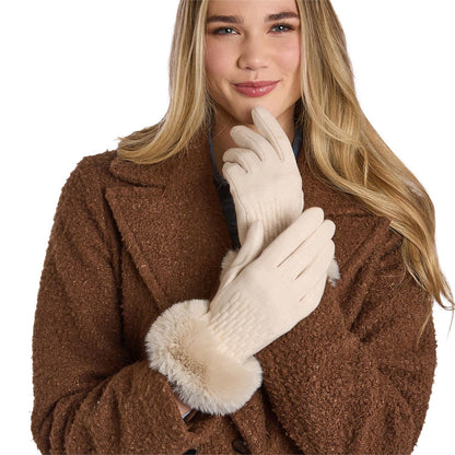 Maison Knit Gloves with Faux Fur Cuff, Touch Screen Finger and Fleece Lining