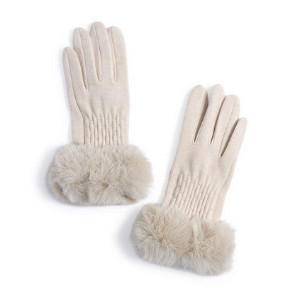 Maison Knit Gloves with Faux Fur Cuff, Touch Screen Finger and Fleece Lining