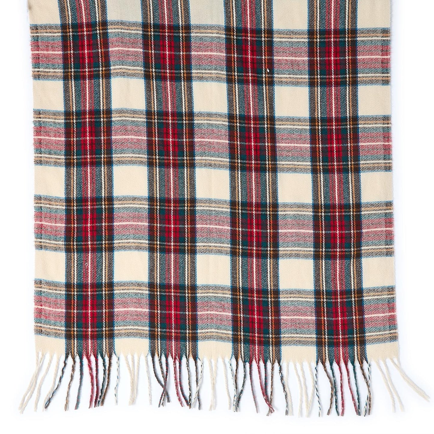 Winter White Tartan Scarf with Fringe Trim