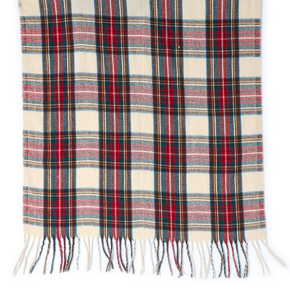 Winter White Tartan Scarf with Fringe Trim
