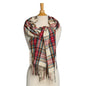 Winter White Tartan Scarf with Fringe Trim