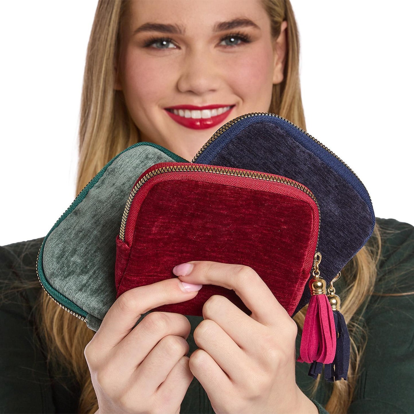 Perfectly Sorted Textured Velvet Pouch with Organized Interior