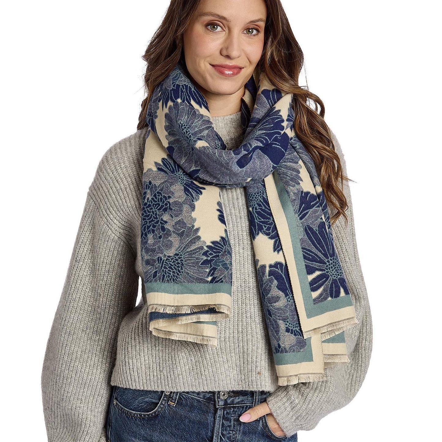 Studio Floral Motif Double Sided Softer than Cashmere Shawl