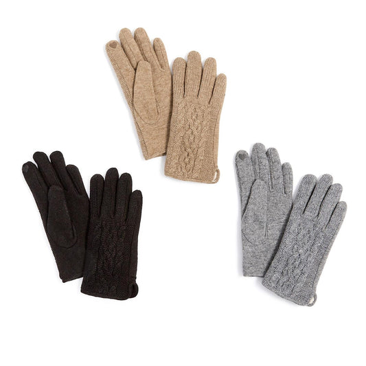 Classic cable knit touchscreen gloves in black, charcoal and oatmeal