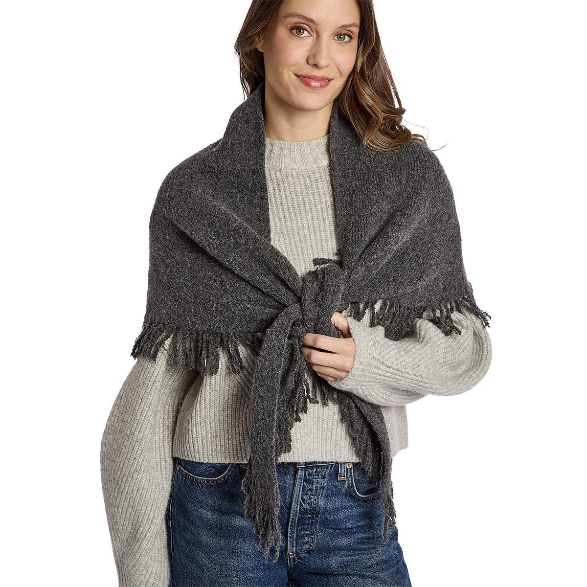 Effortless Soft Wool Blend Triangle Shawl with Fringe Trim (*Two Colors*)