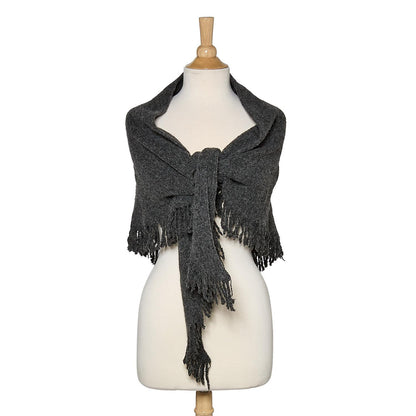 Effortless Soft Wool Blend Triangle Shawl with Fringe Trim (*Two Colors*)