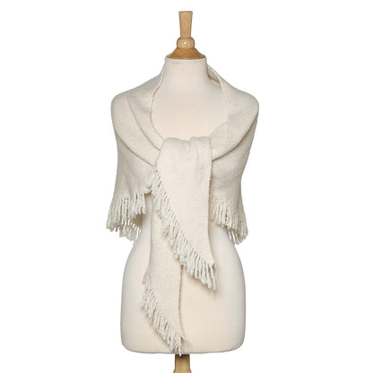 Effortless Soft Wool Blend Triangle Shawl with Fringe Trim (*Two Colors*)