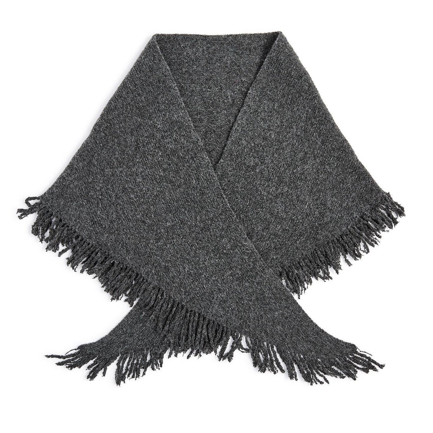 Effortless Soft Wool Blend Triangle Shawl with Fringe Trim (*Two Colors*)