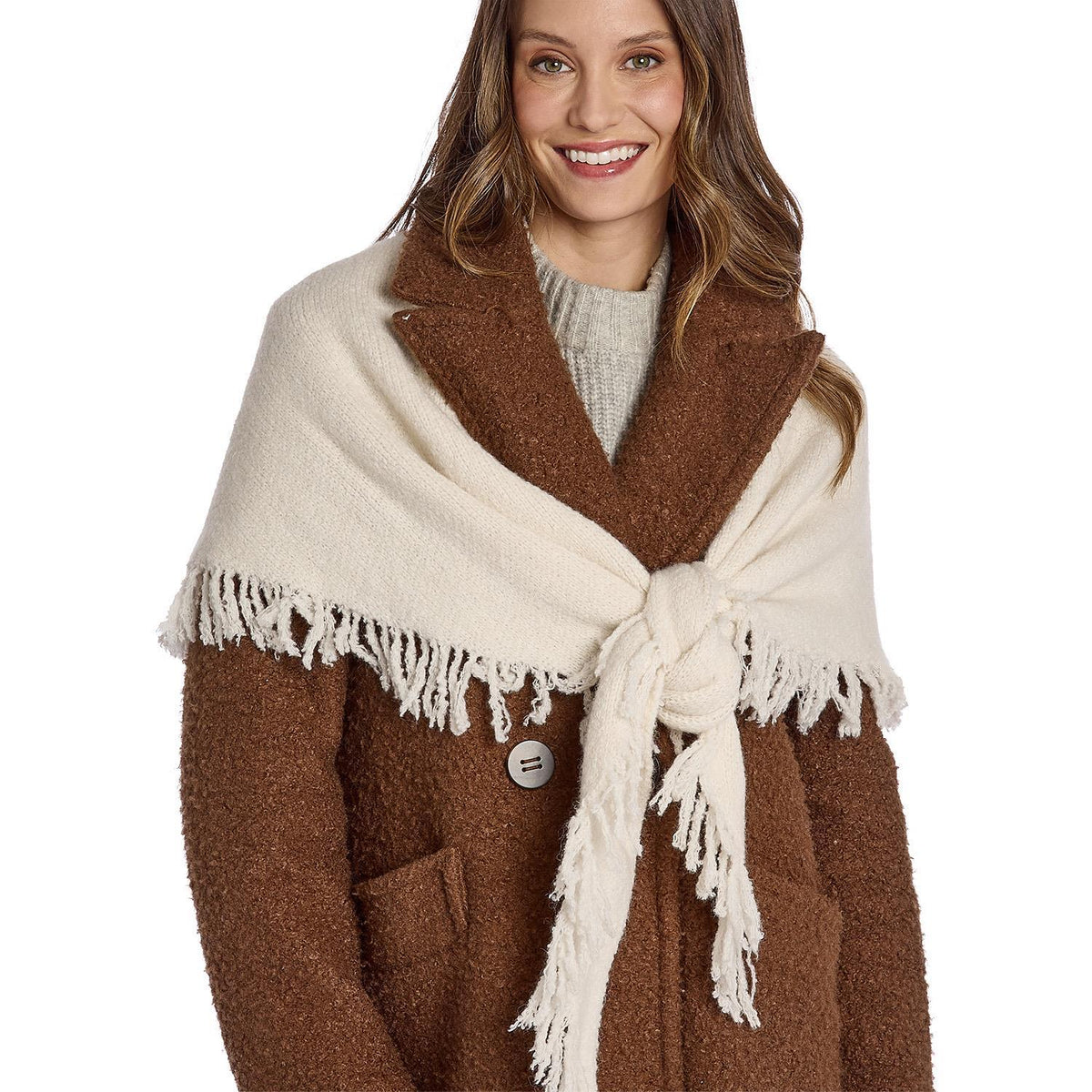 Effortless Soft Wool Blend Triangle Shawl with Fringe Trim (*Two Colors*)