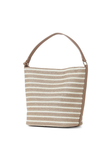 Celine Capri Raffia Shoulder Bag Beige and Tan Striped