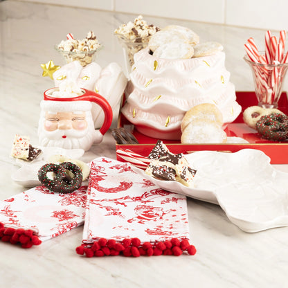 Santa Toile Pompom Kitchen Towel Set