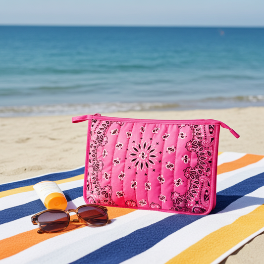 Beau Hot Pink Bandana Print Pouch