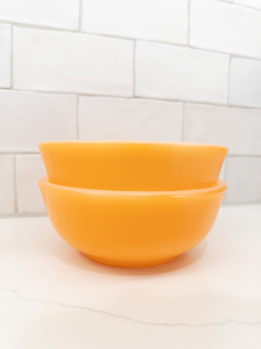 S/2 Vintage Fire-King Orange Milk Glass Bowl
