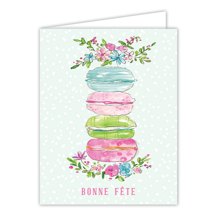 Bonne Fete Handpainted Macaron Tower with Florals Greeting Card