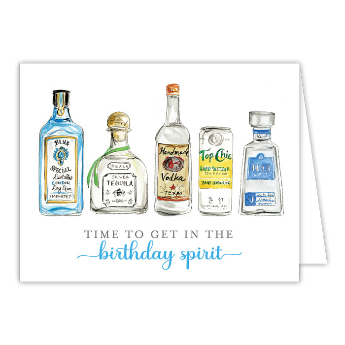 Time To Get In The Birthday Spirit Handpainted Liquor Bottles Greeting Card