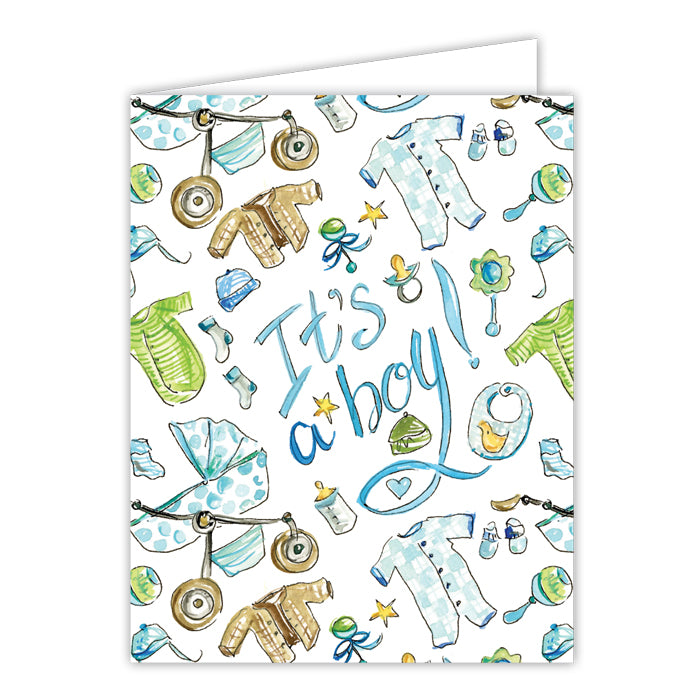 It's A Boy Handpainted Baby Icons Blue Greeting Card