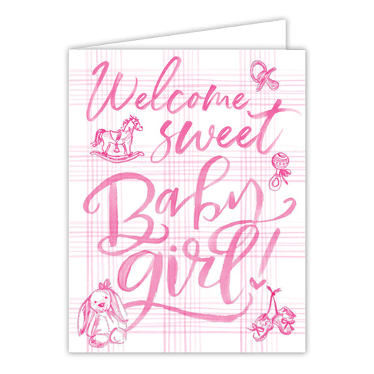 Welcome Sweet Baby Girl! Pink Baby Toile Greeting Card