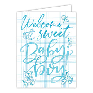 Welcome Sweet Baby Boy! Blue Baby Toile Greeting Card