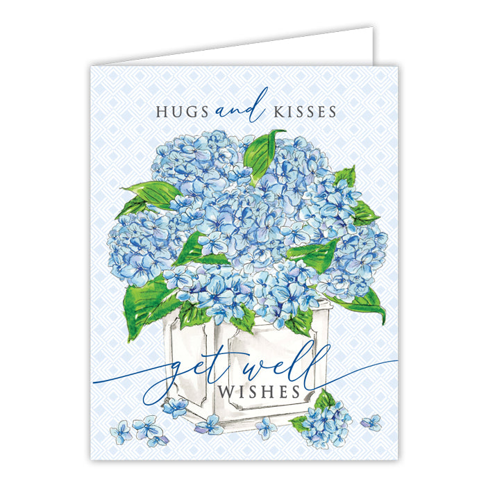 Hoping that You are Feeling Better Blue Hydrangea Planter Greeting Card