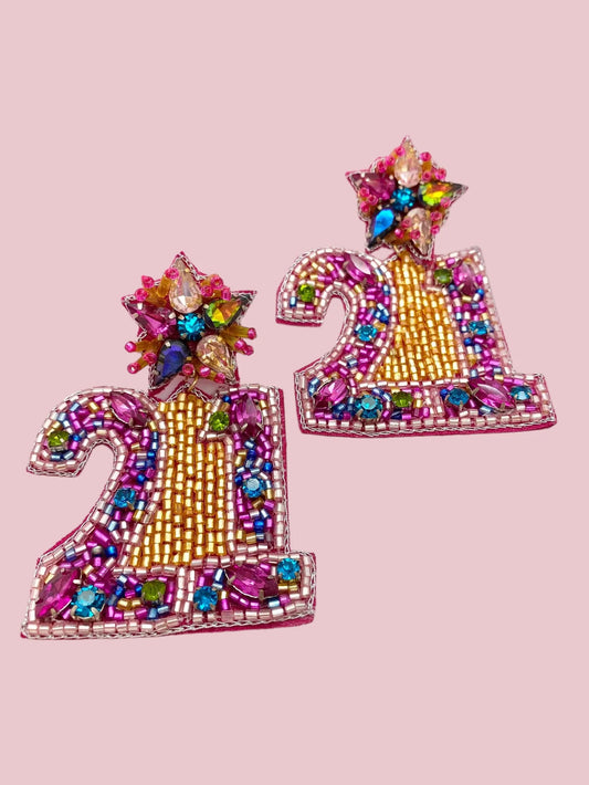 '21' Beaded Earrings